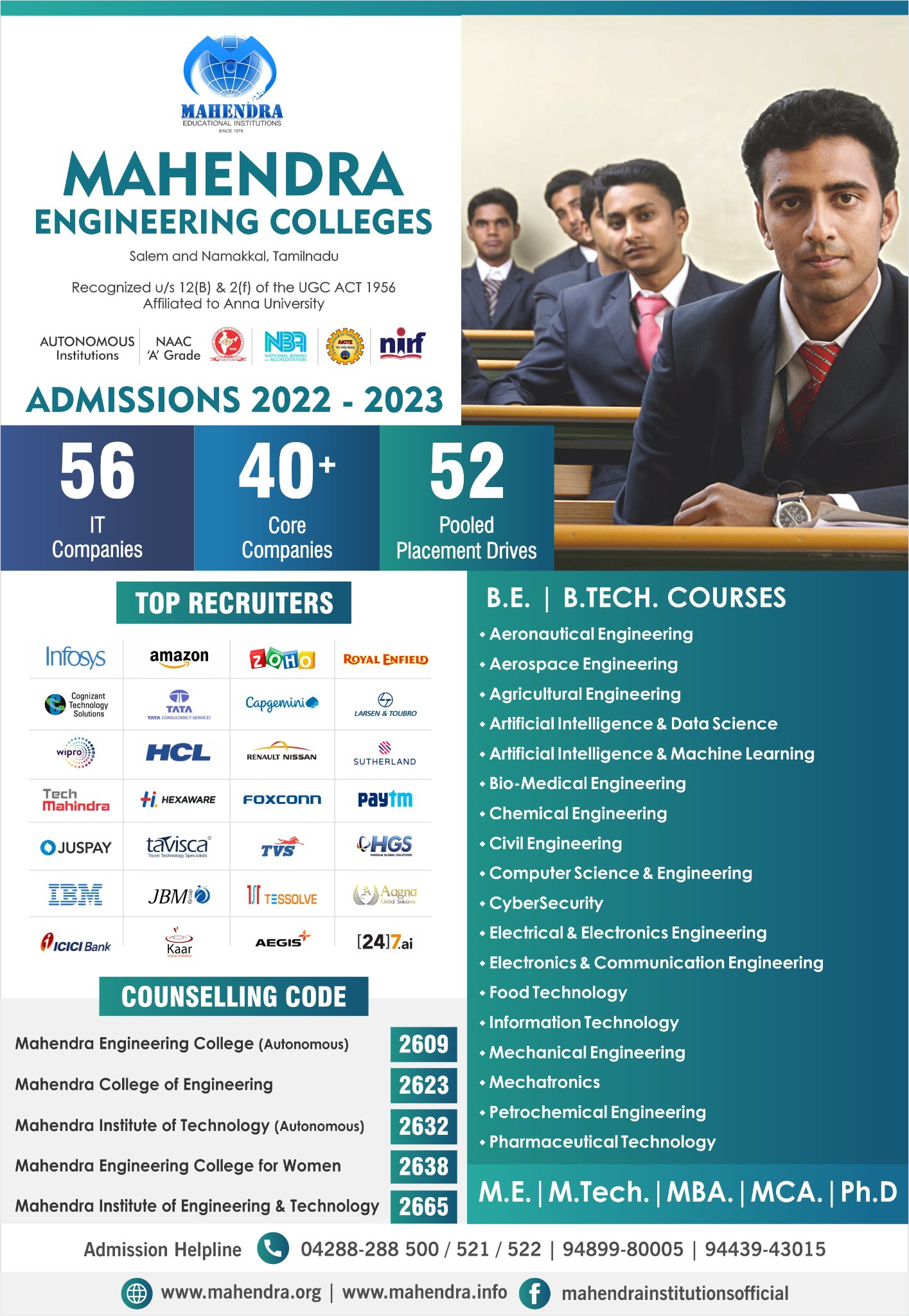 Admissions 2022-2023 - Mahendra Institute of Technology